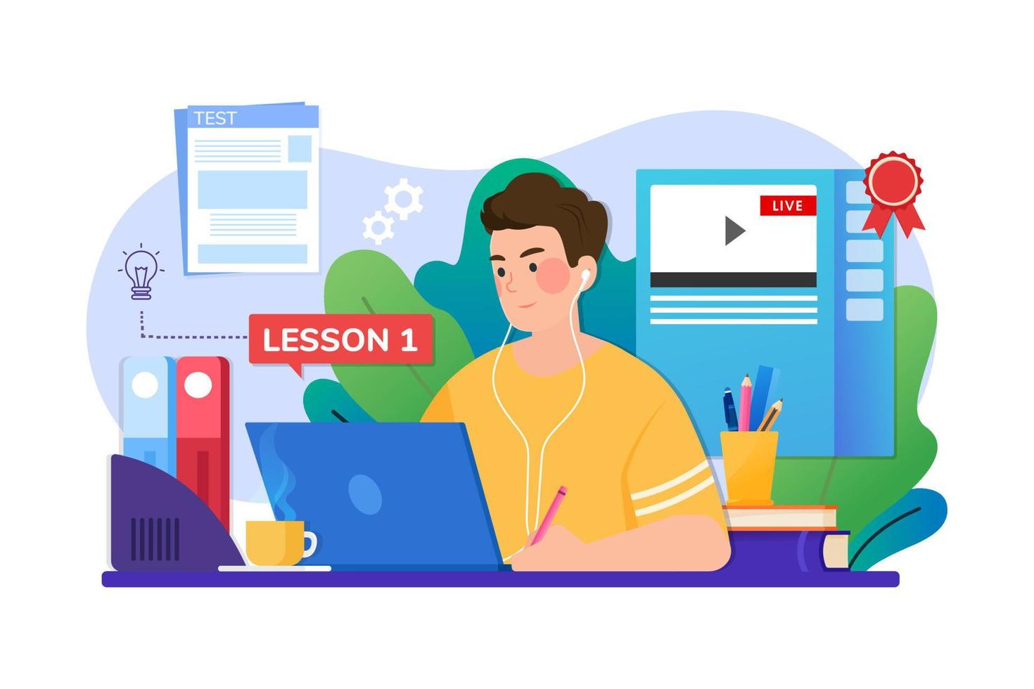 Men in education online with computer vector