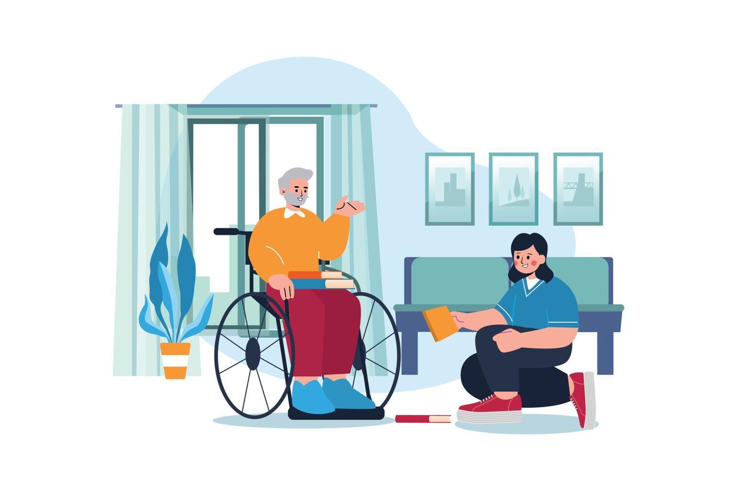 Nurse Helping handicapped man vector