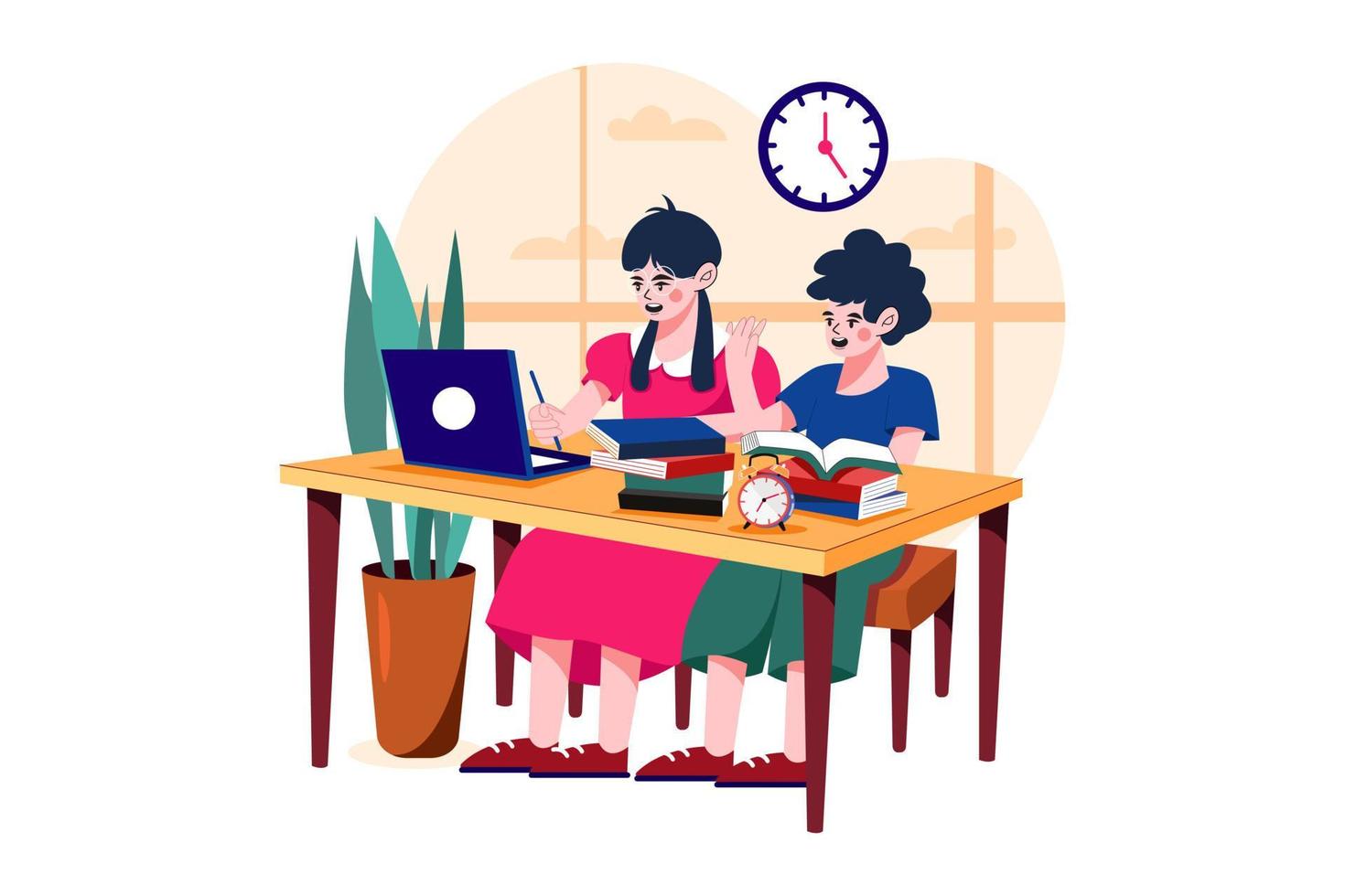 Kids studying at home via the internet vector