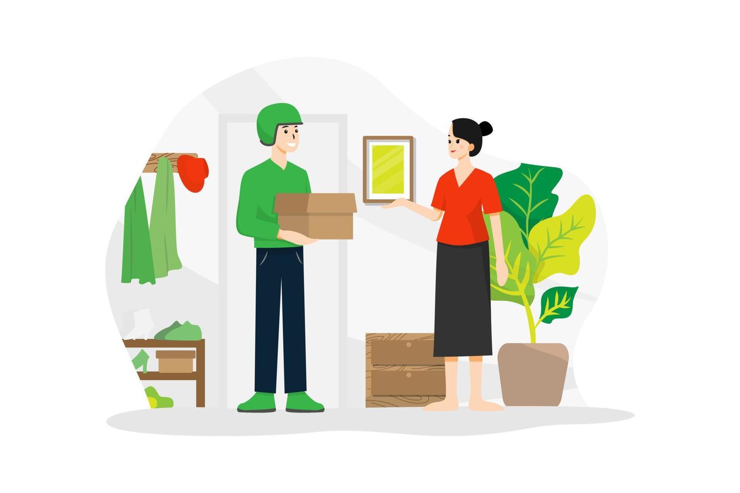 A woman receiving product she purchased online vector