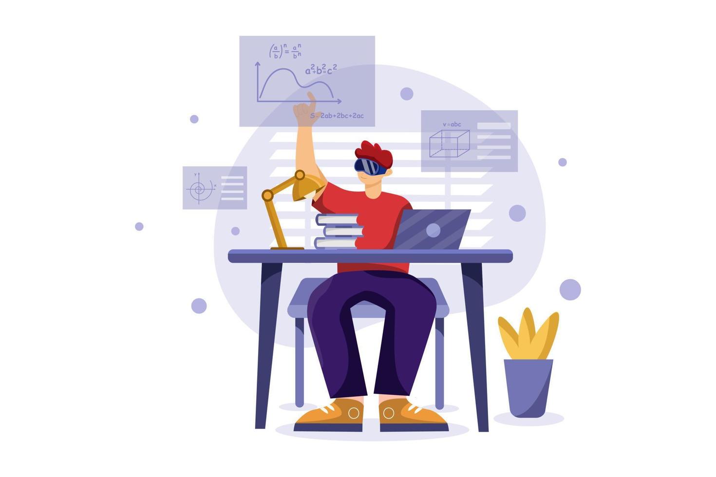 Boy Studying Using VR Tech vector