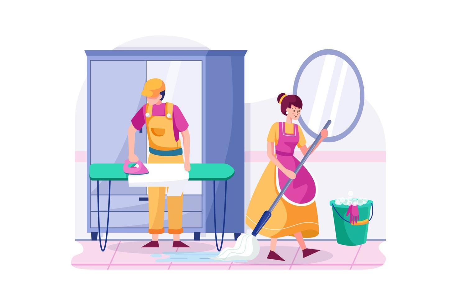 The cleaning workers are on duty vector