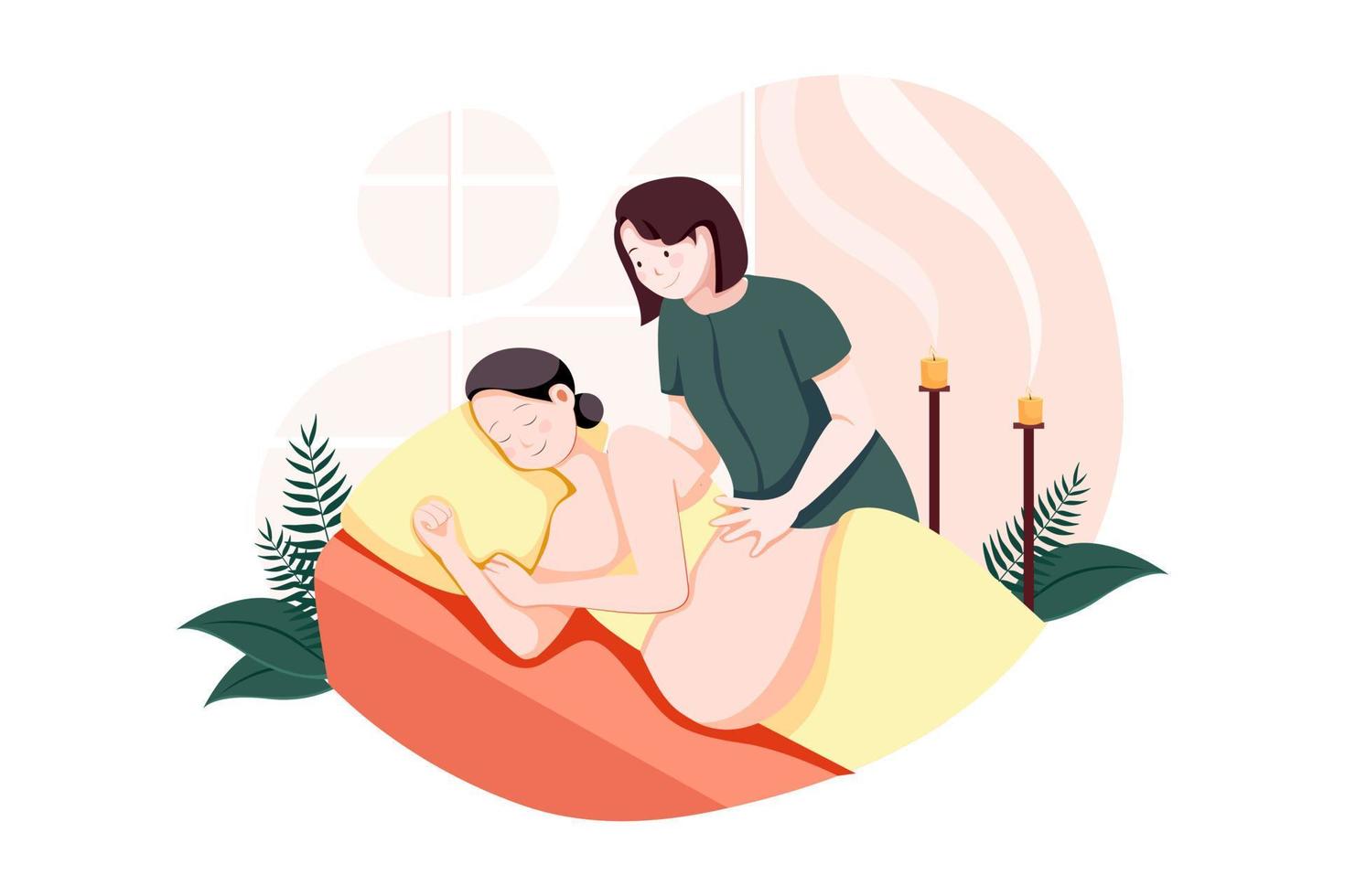 Young beautiful pregnant woman having massage in spa salon vector