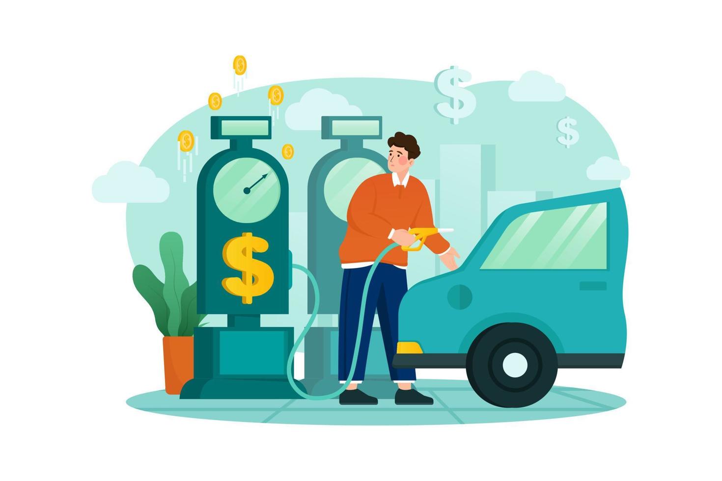 Businessman fueling car from Dollar pump vector