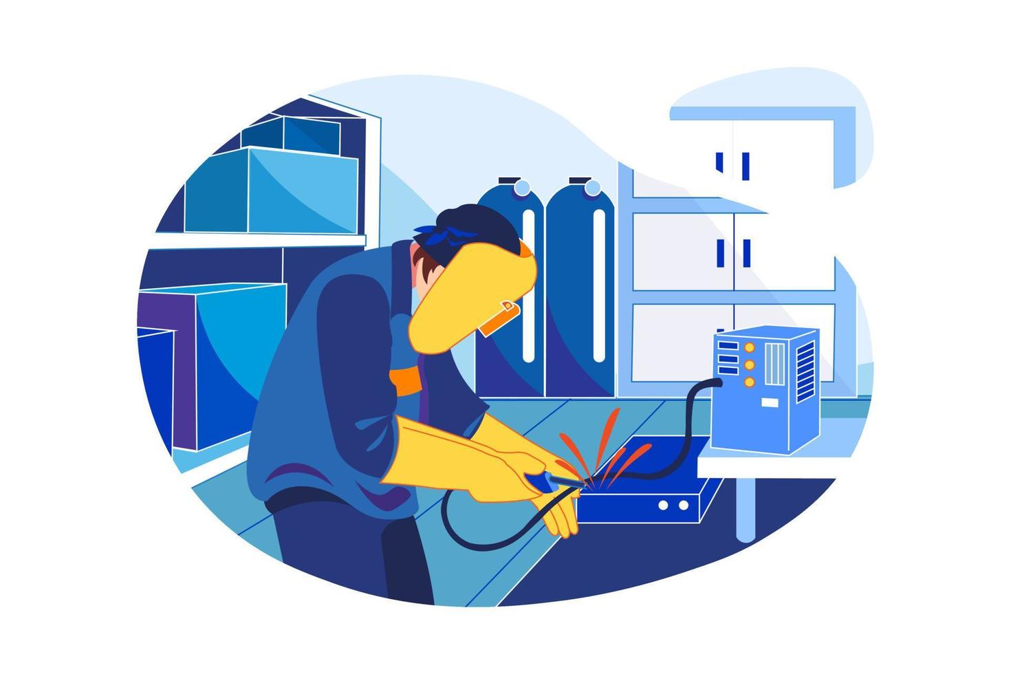 Man with welding helmet welding steel vector