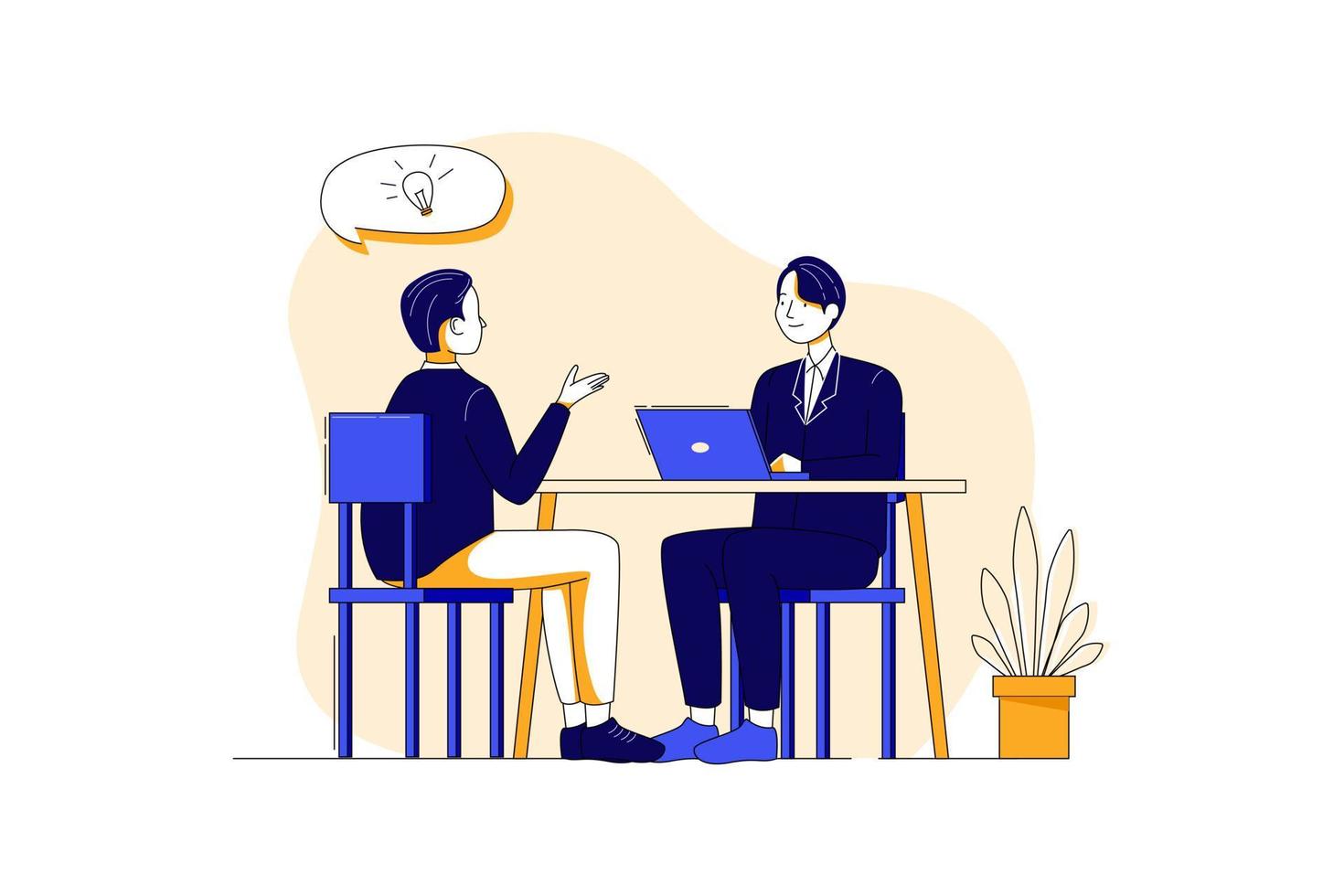Human resources manager conducting job interview with applicants in office vector