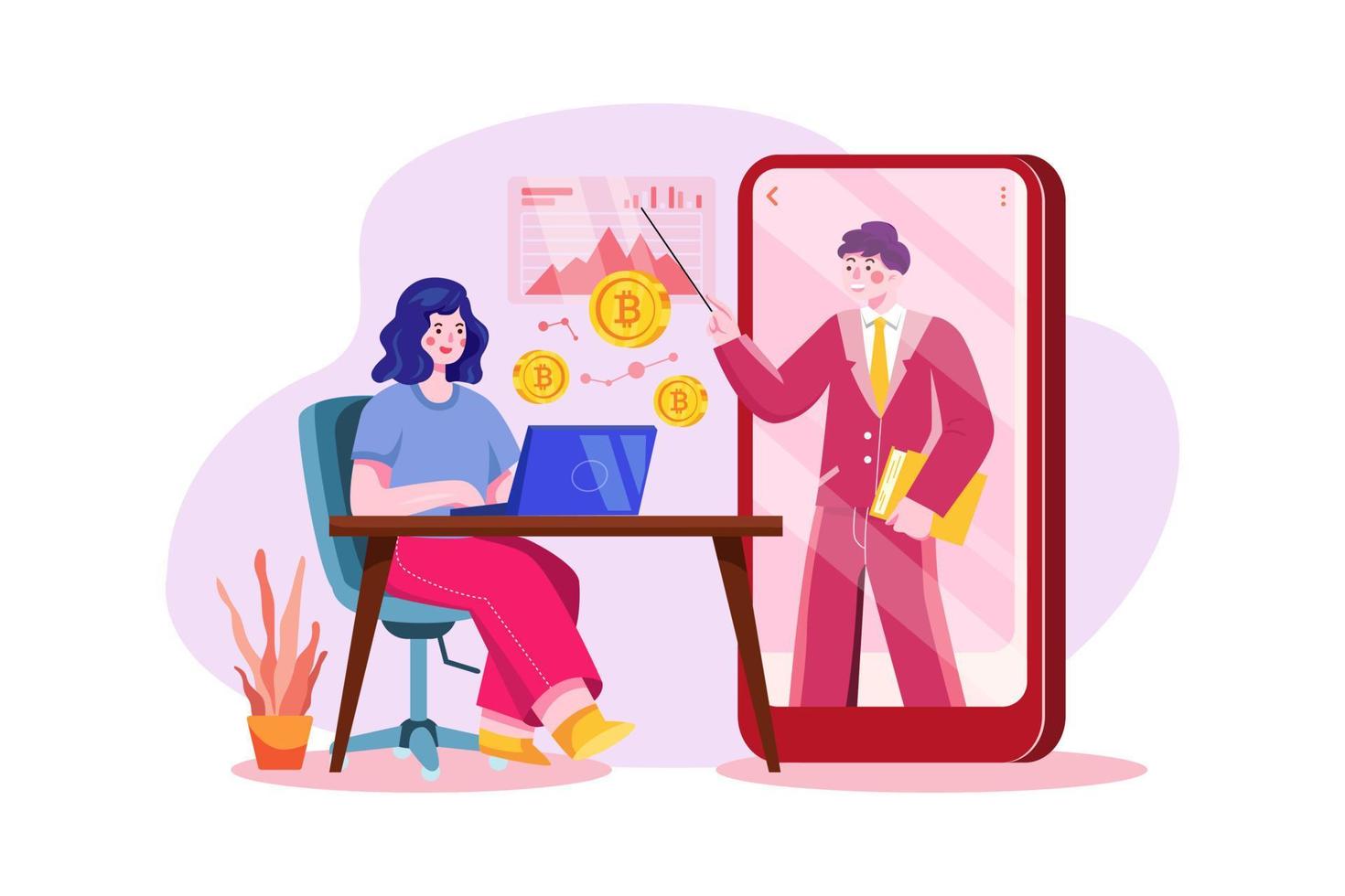 Crypto Trading Course Flat Illustrations Concept vector