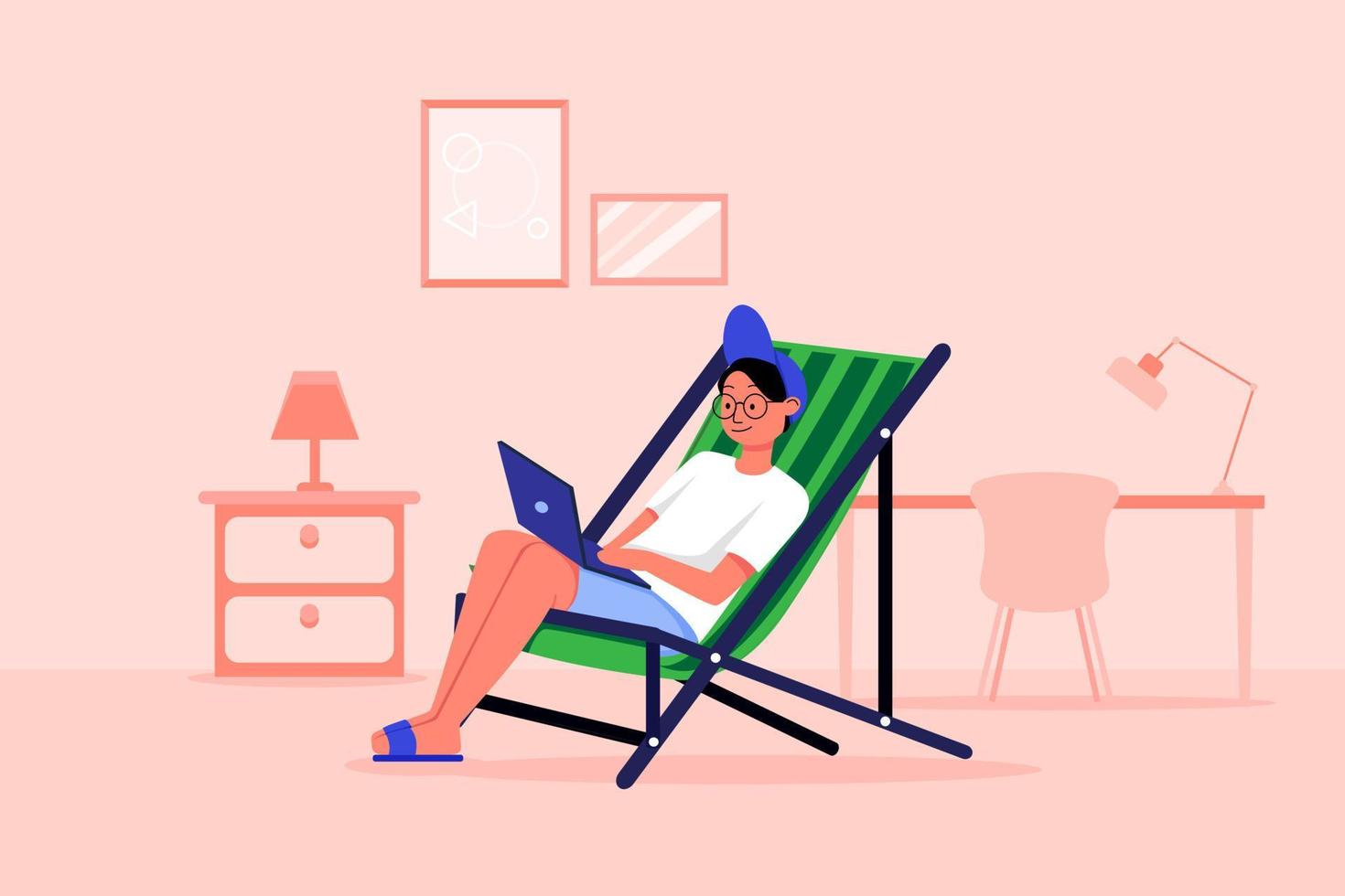 Men sitting on chairs checking social media vector
