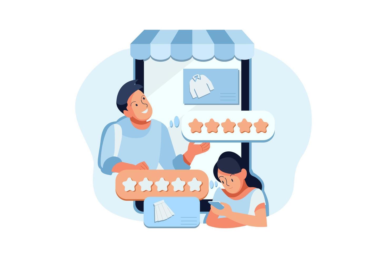 Give Us Review Illustration. Flat illustration of asking for online reviews for the concept of customer feedback vector