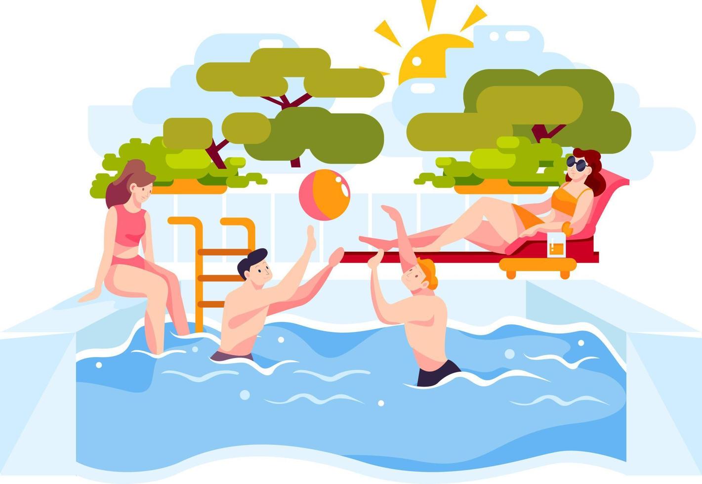 Happy people enjoying swimming pool party vector