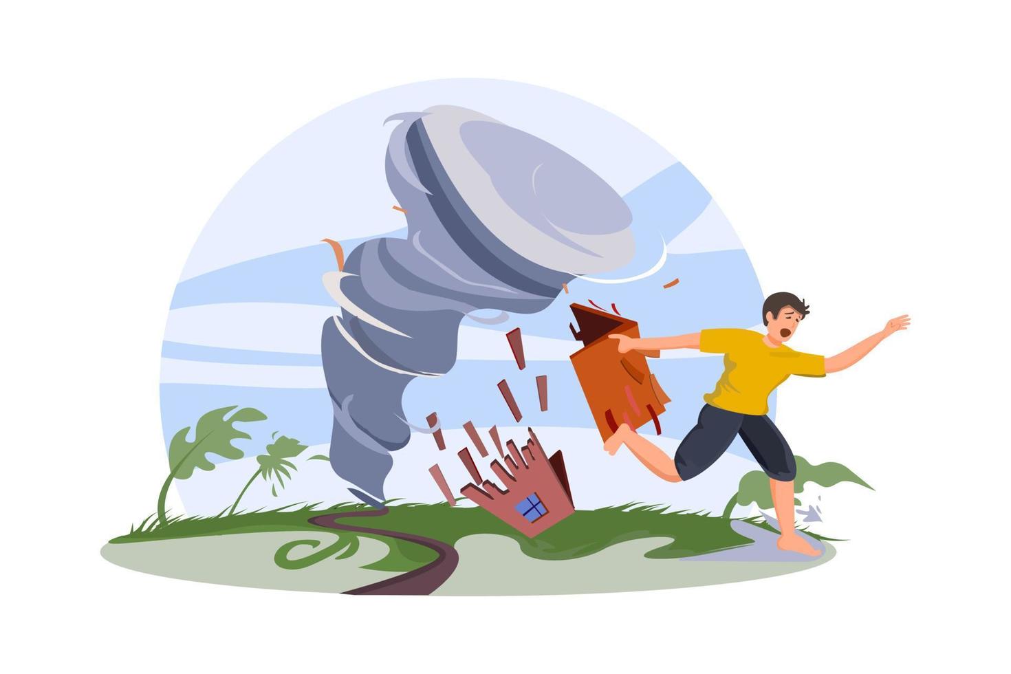 Natural disaster concept. Tornado disaster depicting broken house. vector