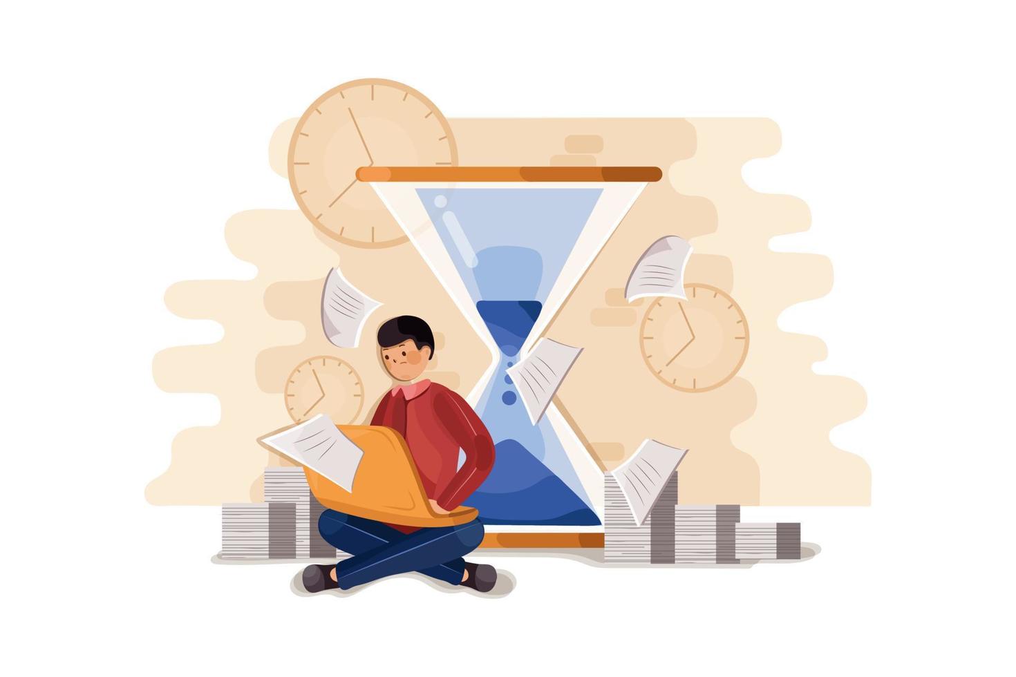 Deadline in paperwork illustration. Administration and management workload in office, crazy schedule, finishing the particular task. vector