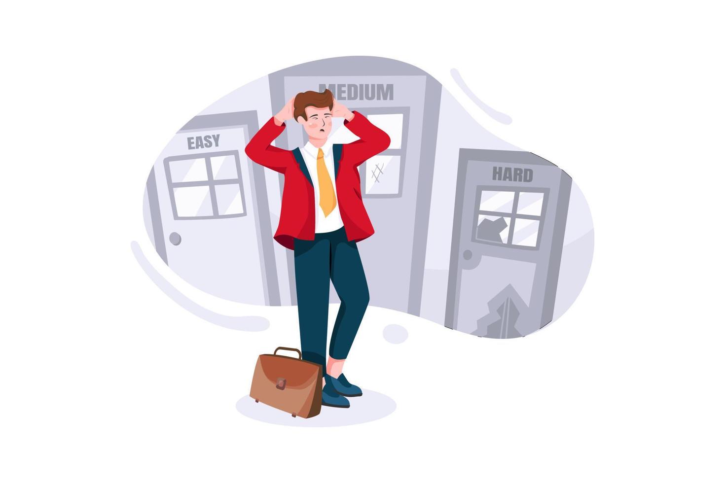 Employee choosing between three doors of career possibilities vector