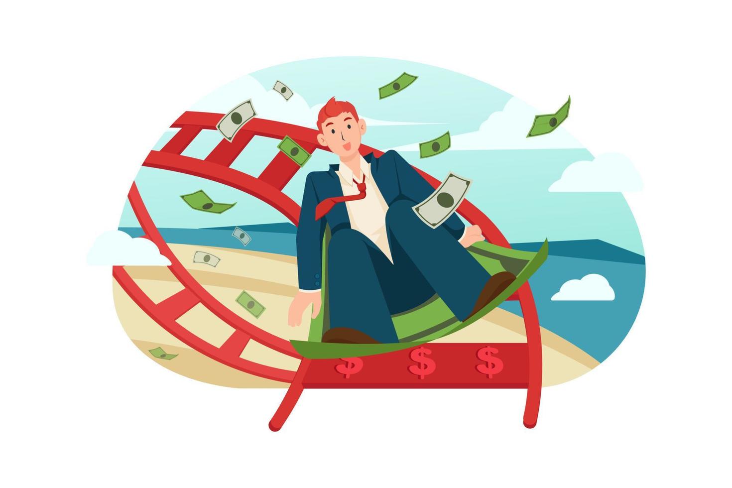 Businessman on a money roller coaster vector