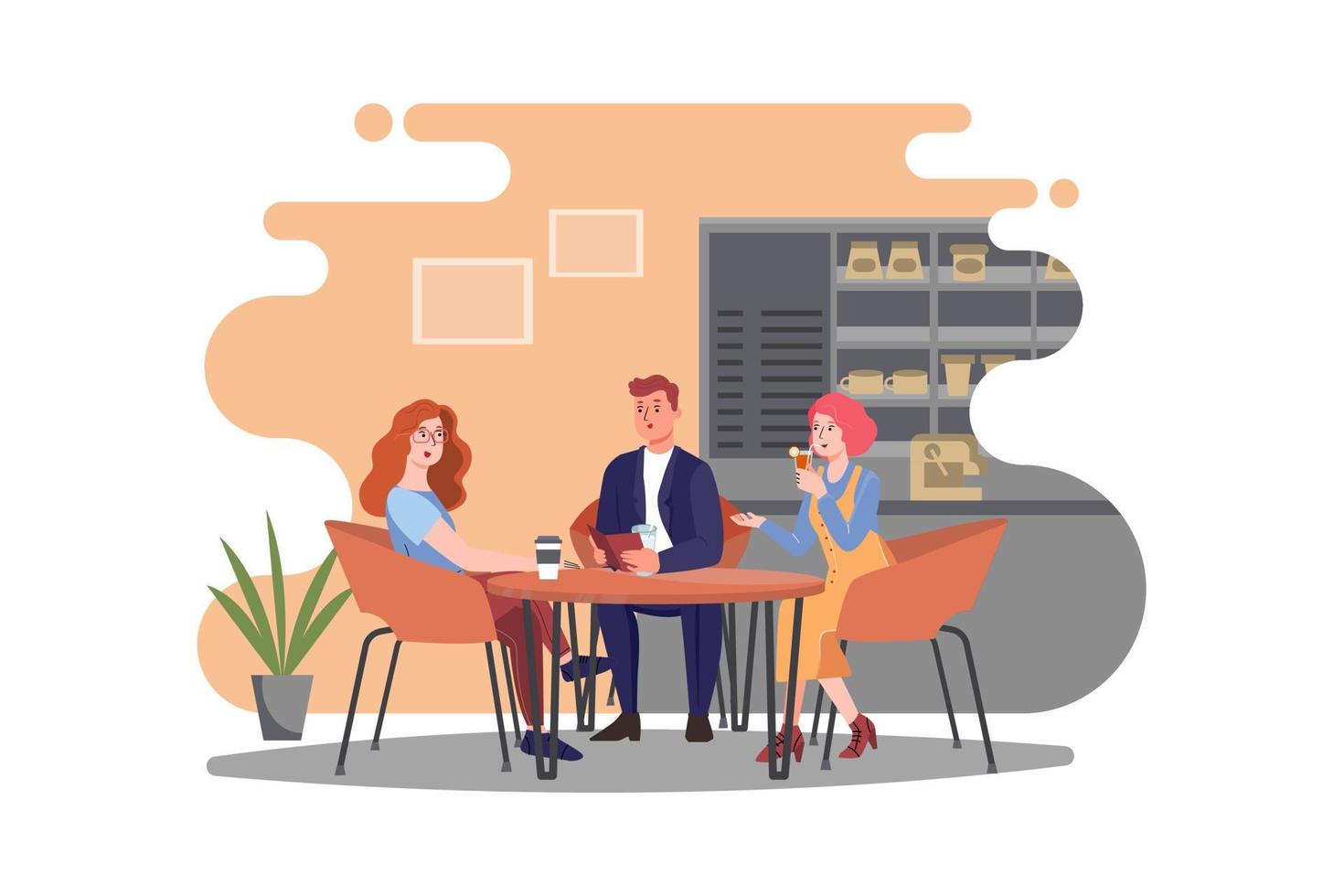 People sitting in a coffee shop. Cafe with friends on tables vector