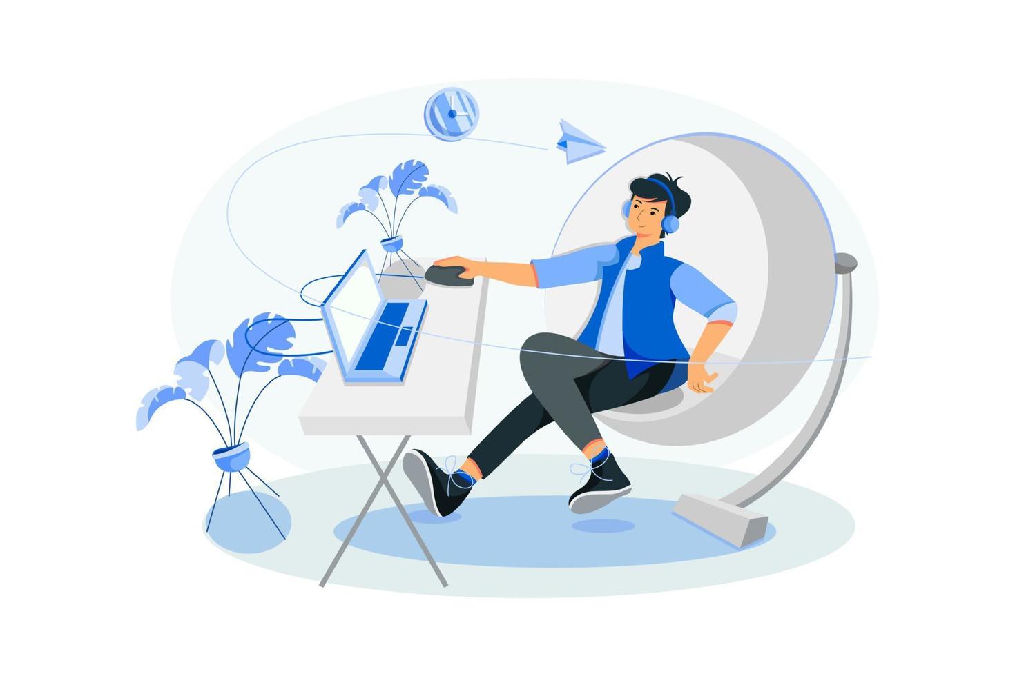 Online course with a boy sitting on chair vector