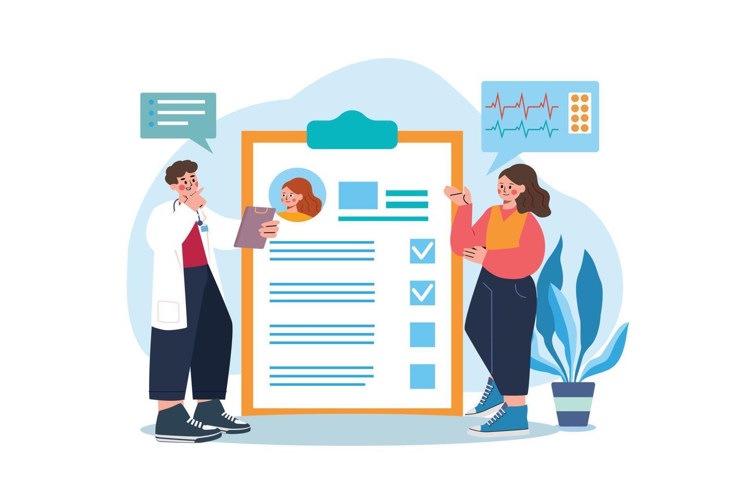 Doctor verifying patient medical report vector