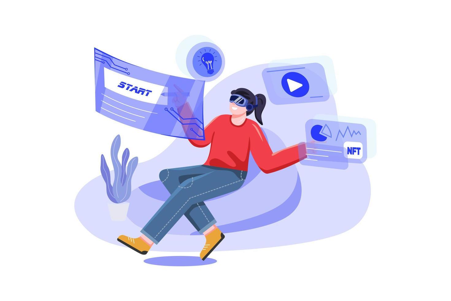 Girl working on Virtual NFT vector