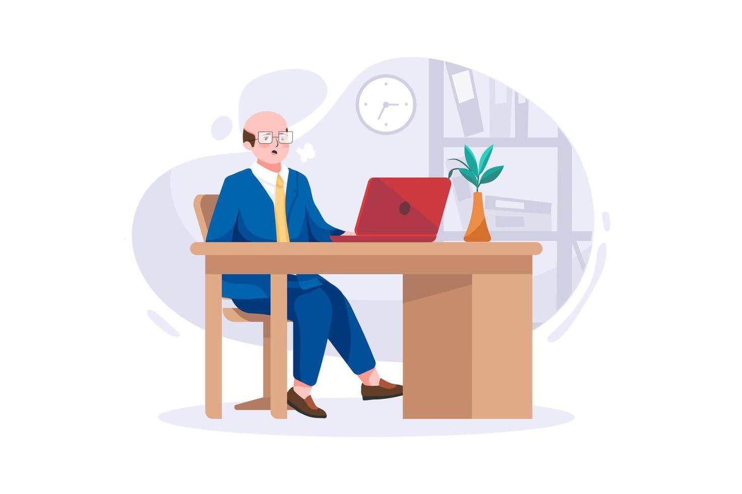 Chubby heavy man with belly in the office vector