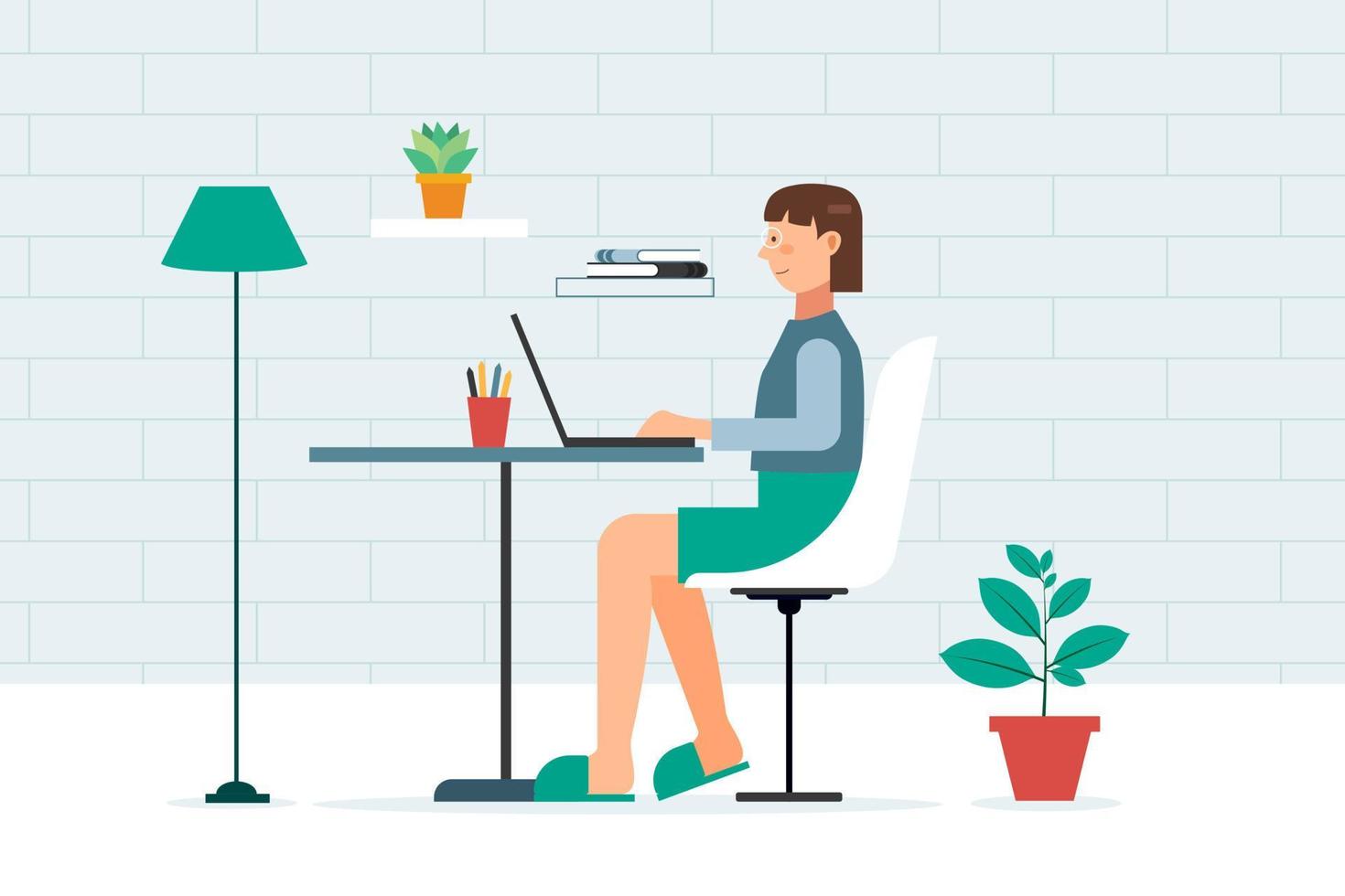 Woman working at her desk at home vector