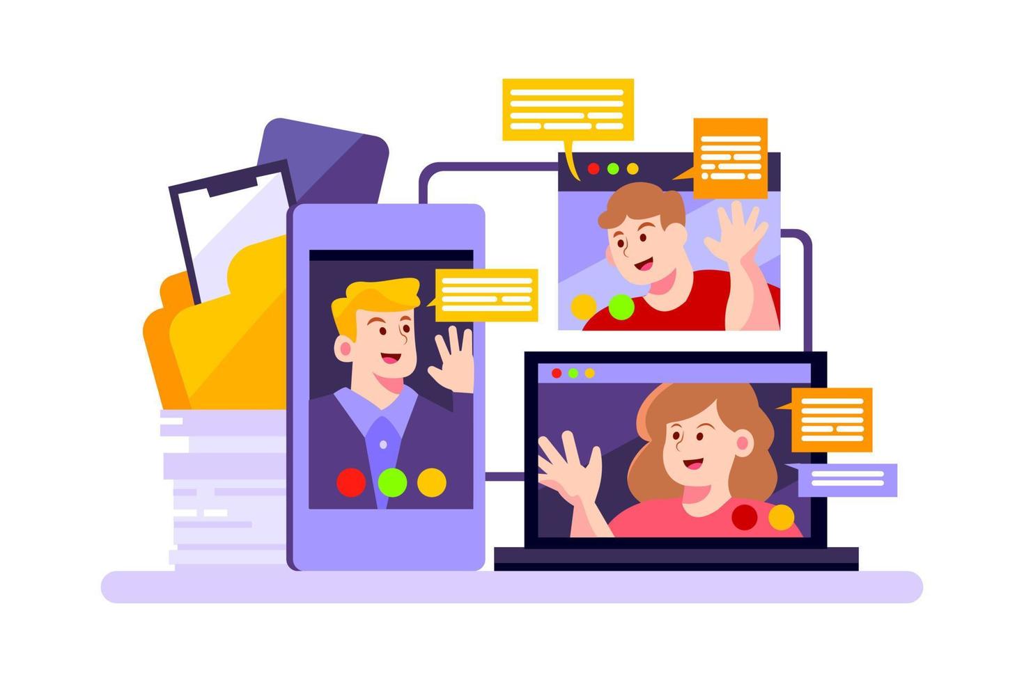 A company use online meeting for discussing their business vector