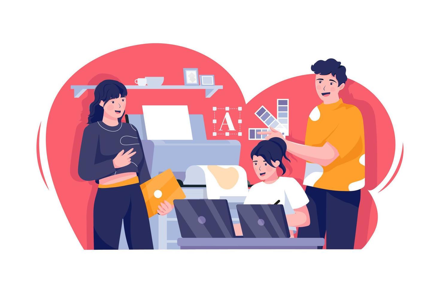 People at the advertising agency are talking about a project. vector