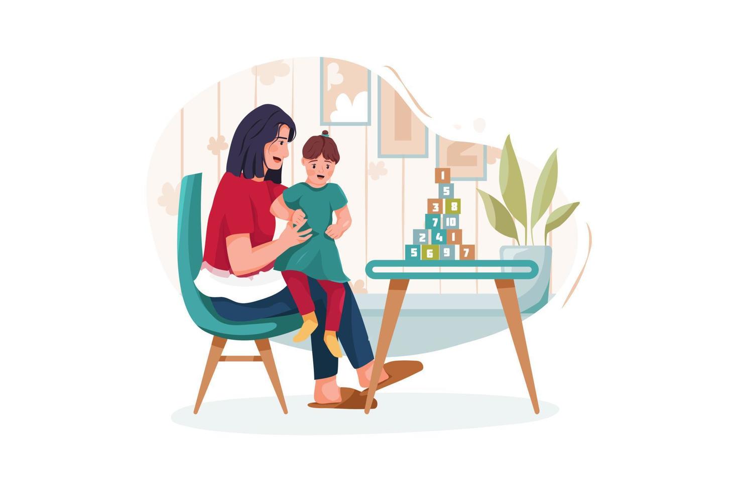 Cute little girl with young nanny at table, indoors vector