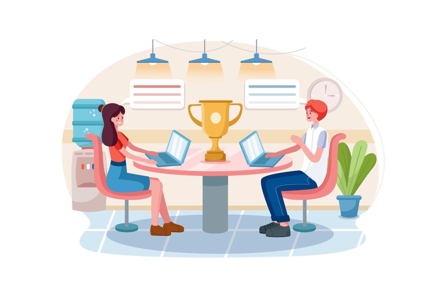 People work in a team and achieve the goal. Startup concept vector