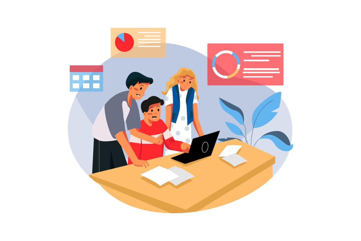 Group of people working out business plan in the office vector
