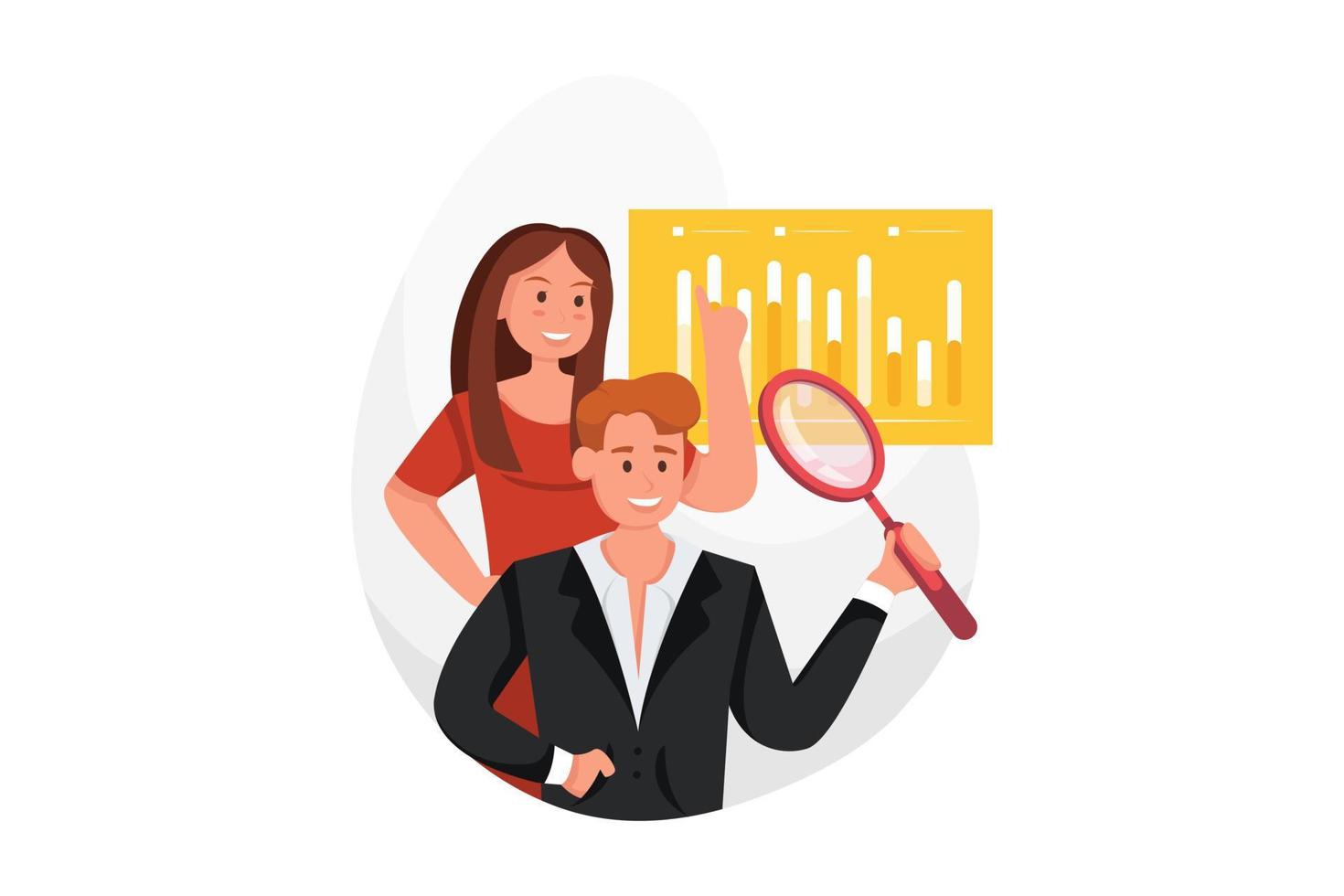 Business woman and man measure datas, indicators vector