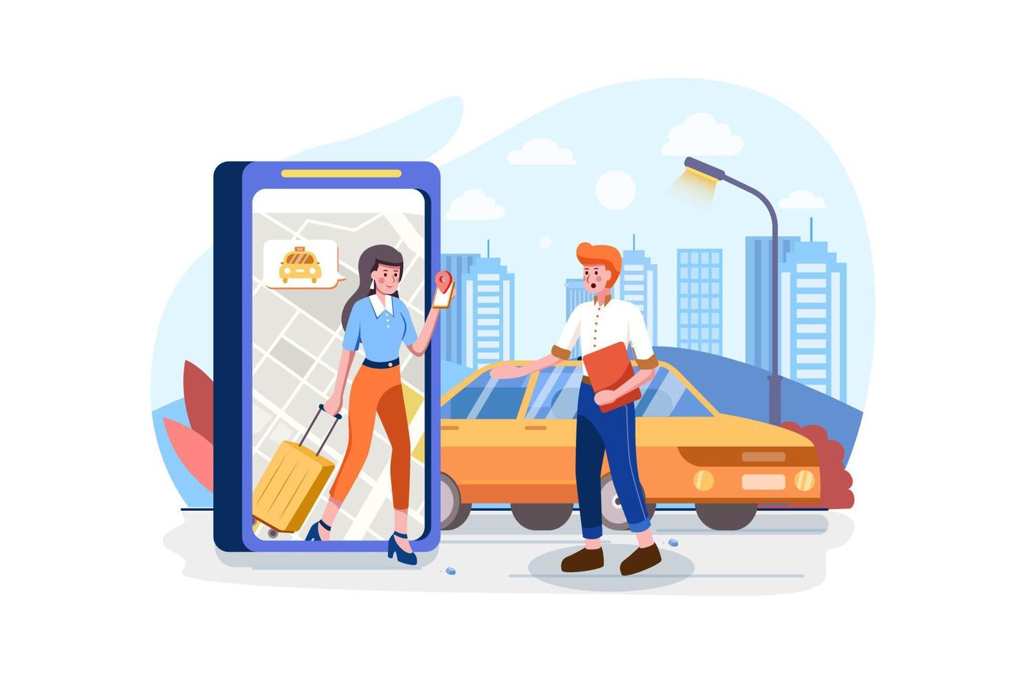 People using online ordering taxi car sharing mobile application concept vector