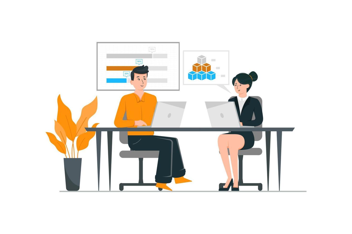 Man and woman working together in office vector