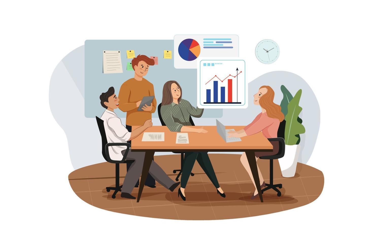 Group of analysts working on graphs vector