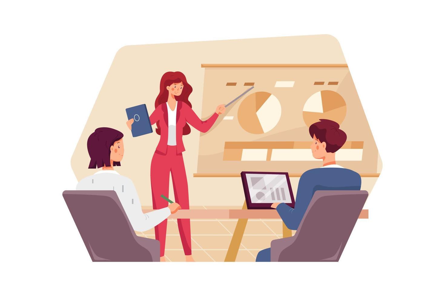 Young woman in business suit making a presentation vector