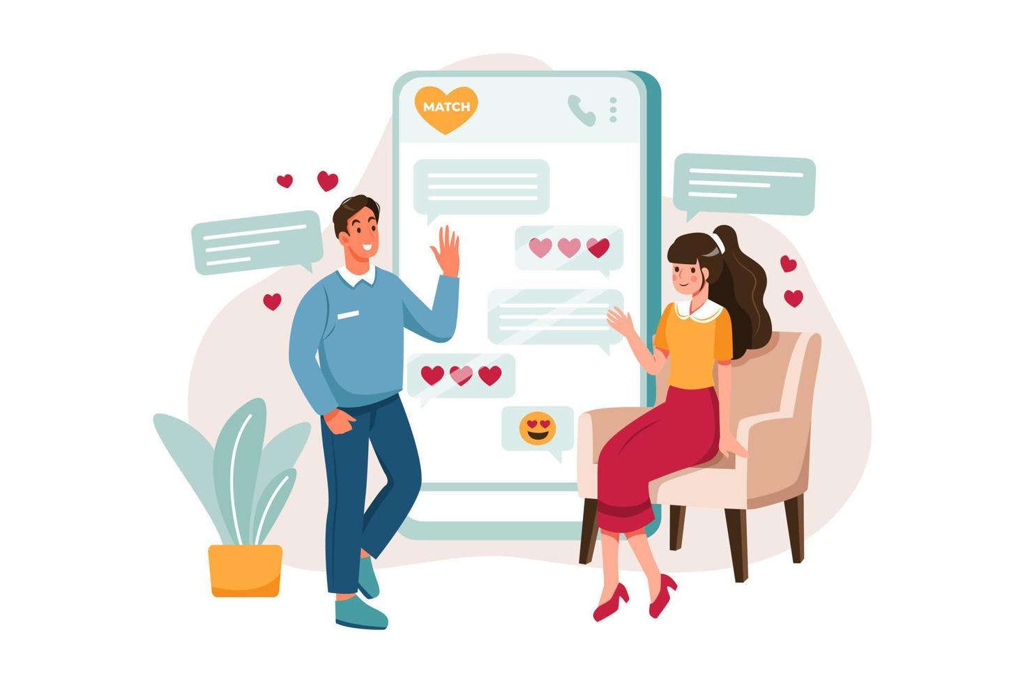 Couple doing virtual date on dating app vector