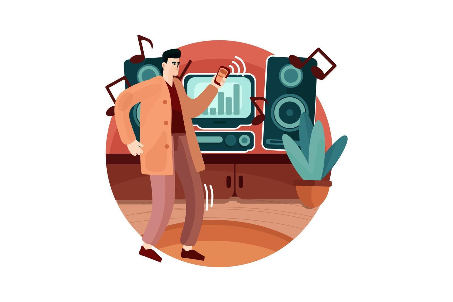 Man controlling music system in the house vector