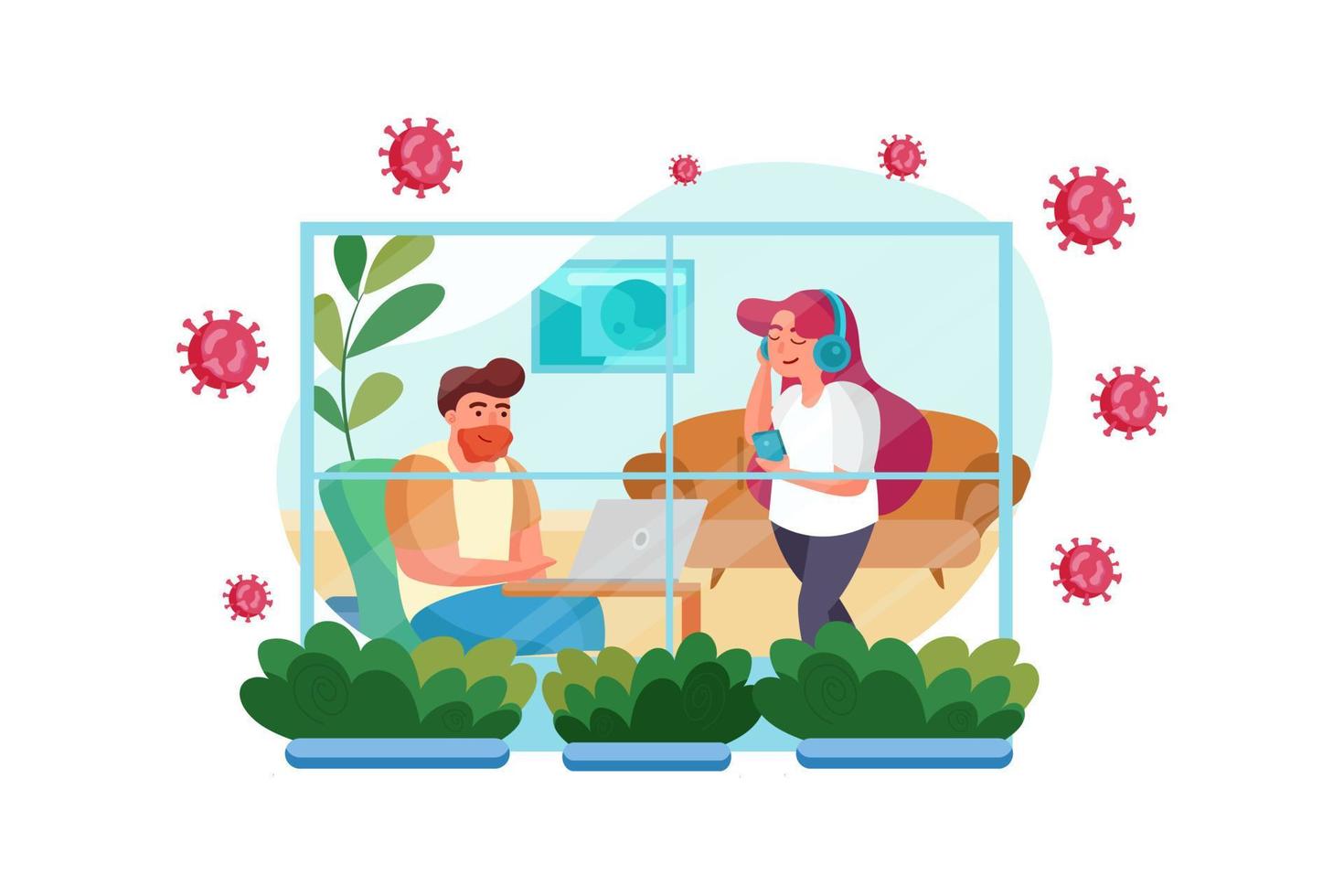 The couple is social isolation and working from home vector