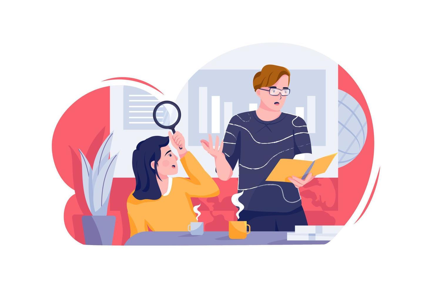 Two people are researching the market. vector