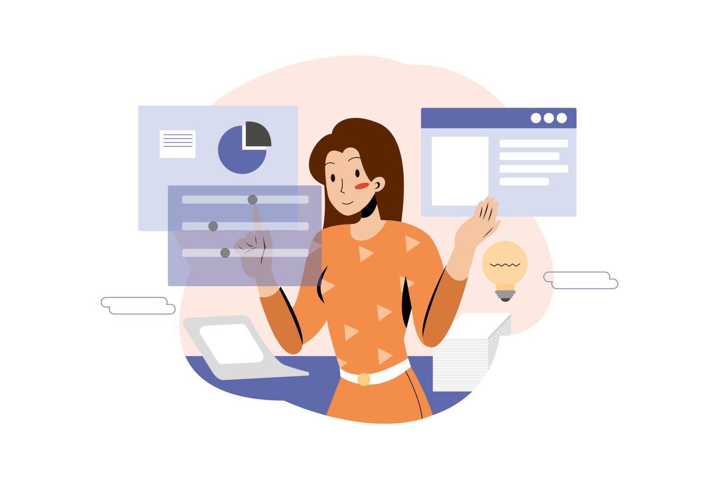 Businesswoman working out business plan in the office vector