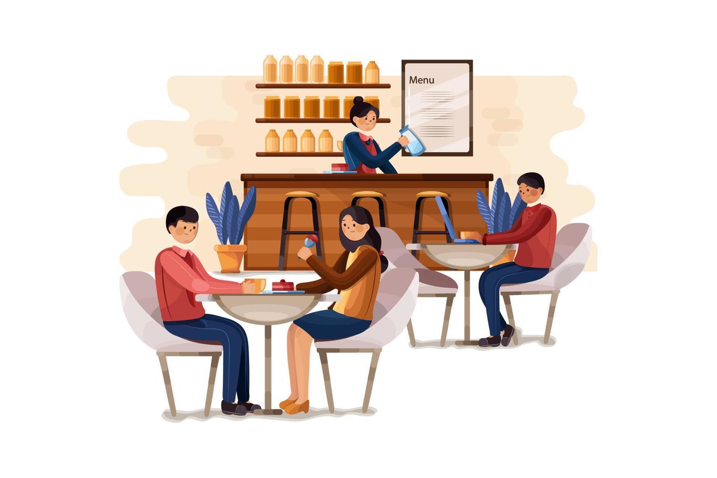 Cafe shop and people relaxing vector