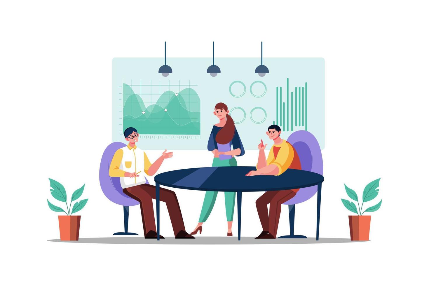 Business adviser meeting to analyze and discuss the situation on the financial report in the meeting room vector