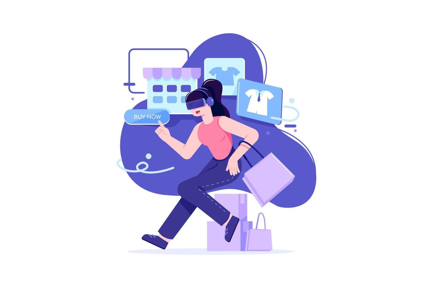 A Girl Shopping Using Virtual Technology vector