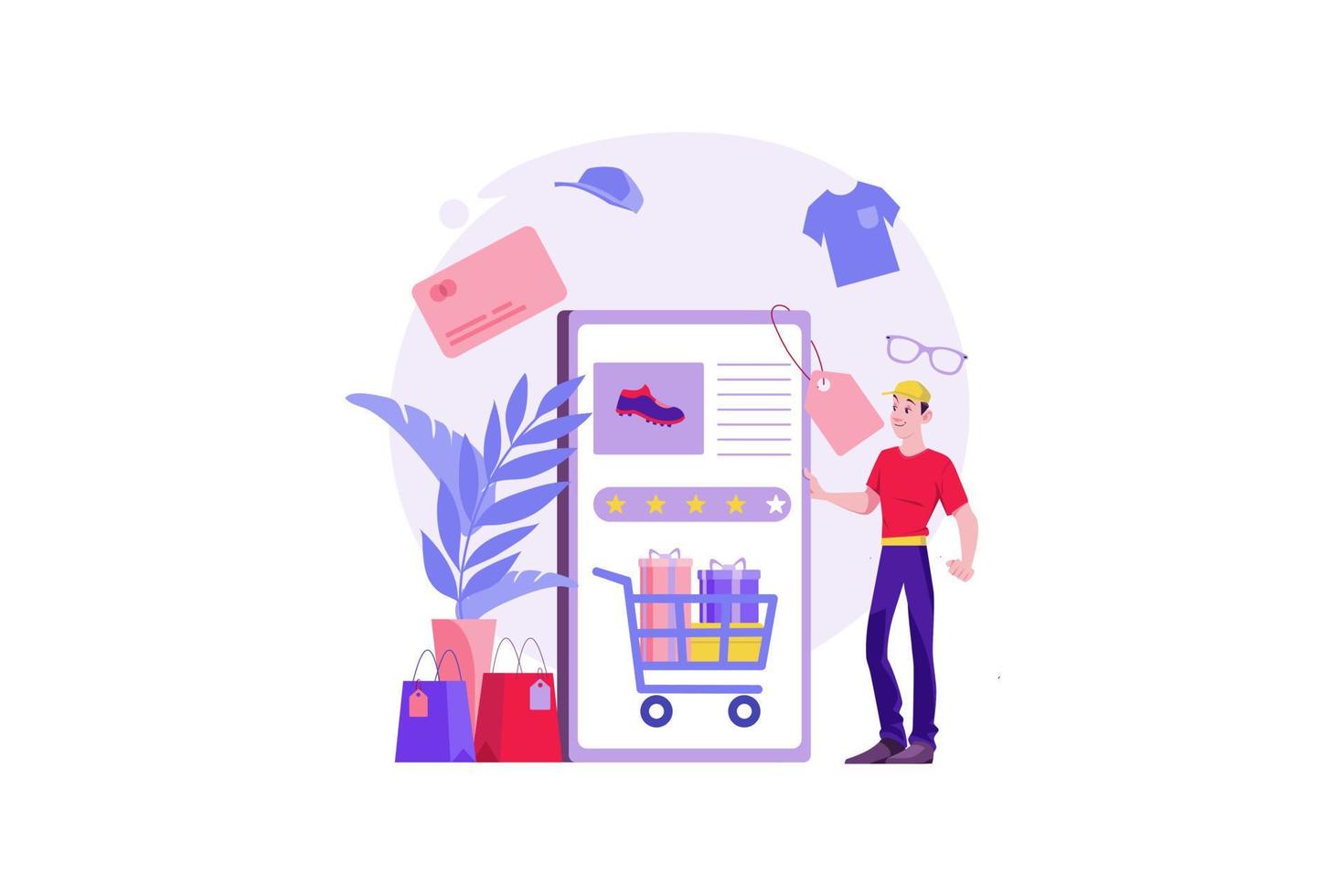 Man buying goods via the internet app vector
