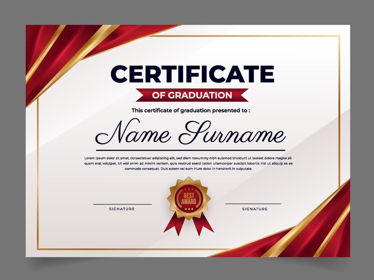 Education Graduation Certificate Red Template vector