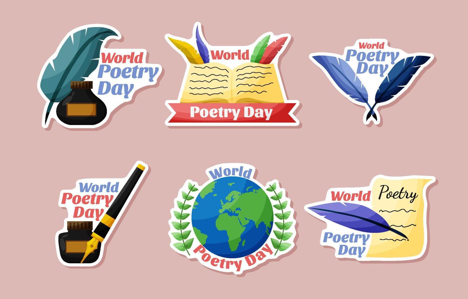 Set of Poetry Day Events Sticker Pack vector