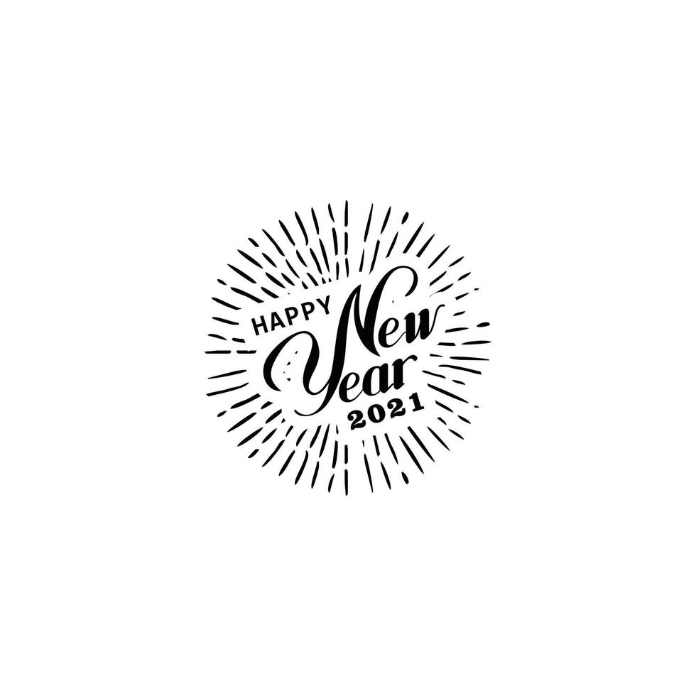 Happy 2021 New Year. Holiday Vector Illustration With Lettering Composition And Burst.