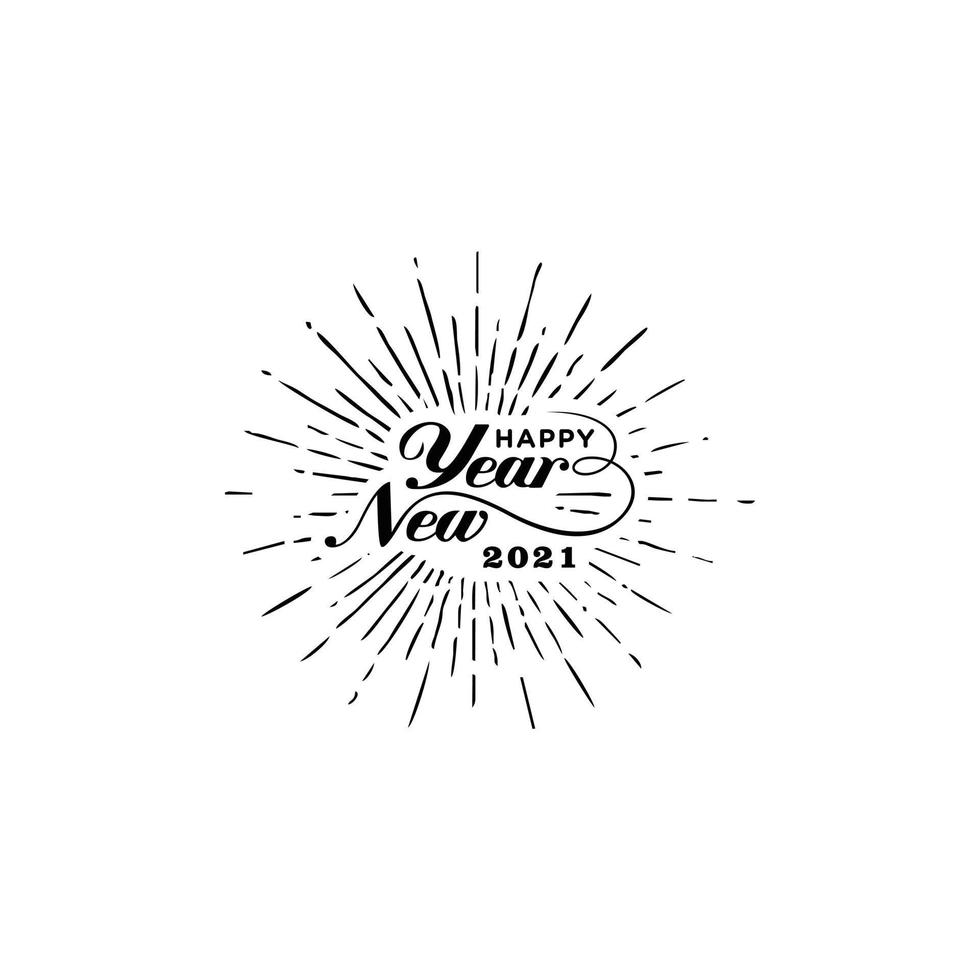 Happy 2021 New Year. Holiday Vector Illustration With Lettering Composition And Burst.