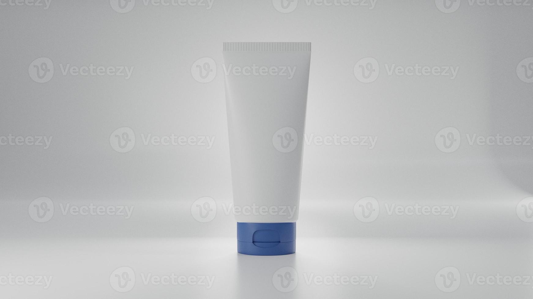 varias maquetas de envases cosméticos en blanco, tubo de crema de plástico.paquete de productos de belleza aislado sobre fondo blanco.ilustración 3d foto
