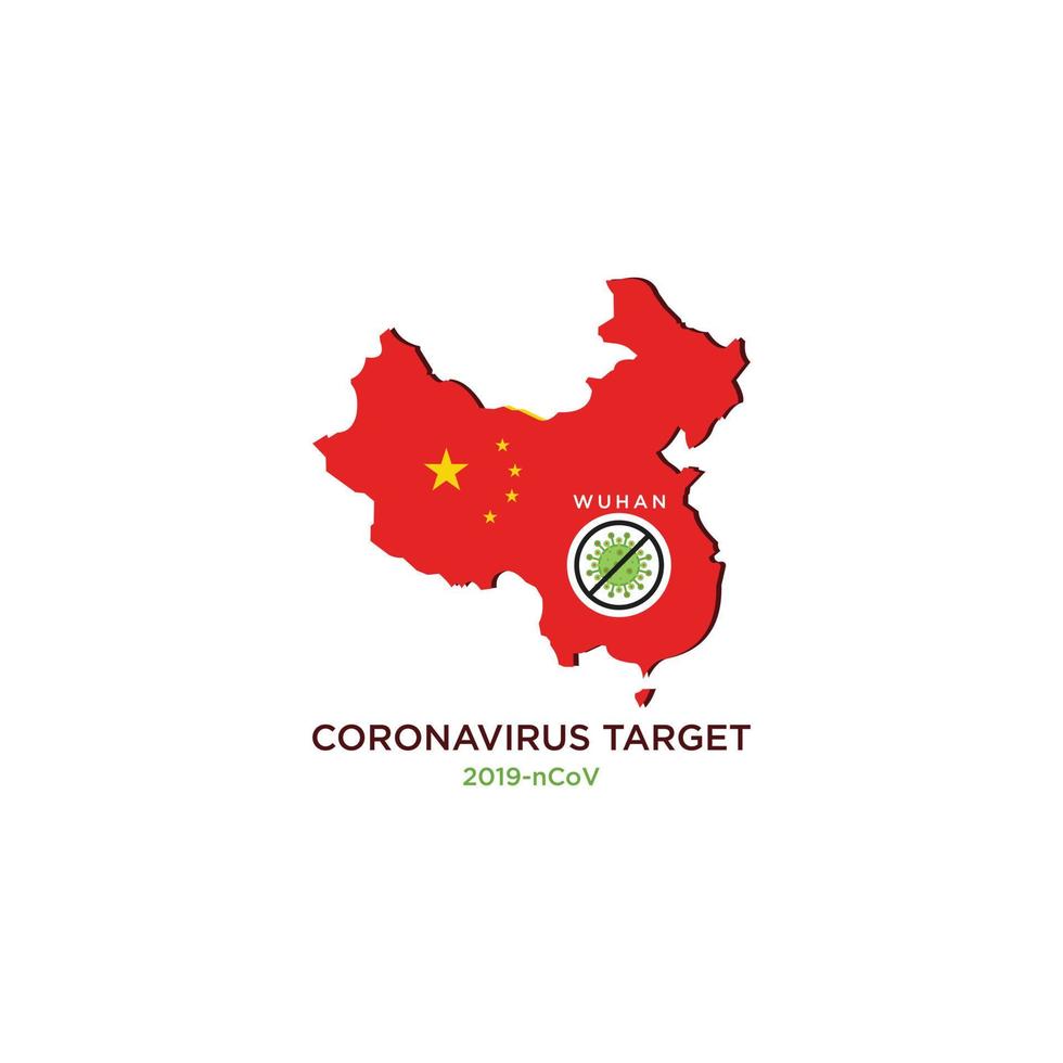 Peoples Republic of China country silhouette with a map Corona virus in Wuhan China 2019 Corona virus 2019 nCoV vector