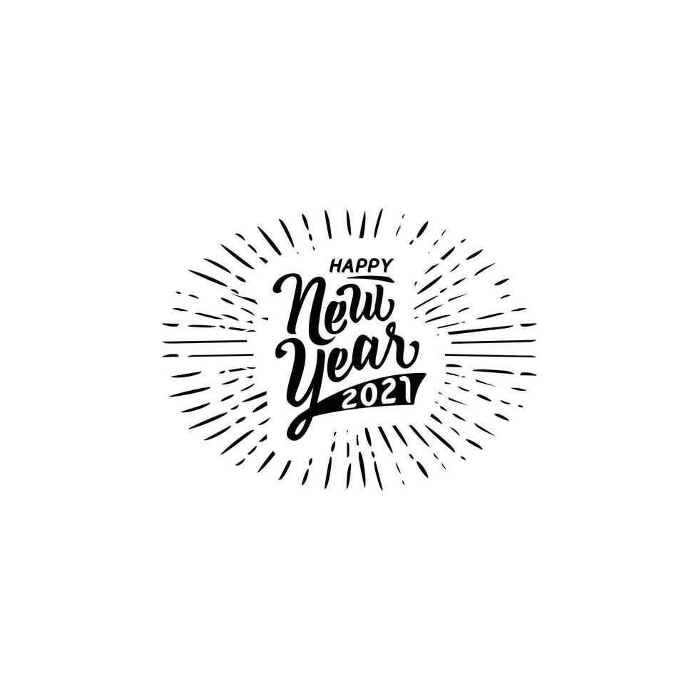 Happy 2021 New Year. Holiday Vector Illustration With Lettering Composition And Burst.